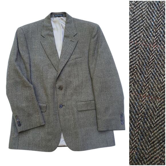 Lauren Ralph Lauren Brown Tweed Wool Herringbone Jacket Blazer Sport Coat Sz 40S - Picture 1 of 16